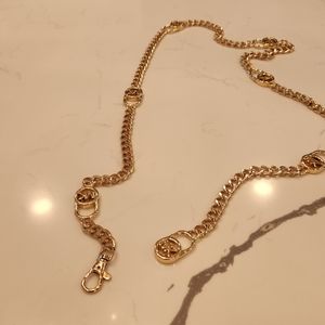 MICHAEL KORS Logo Gold Tone Stainless Steel Metal Chain Belt